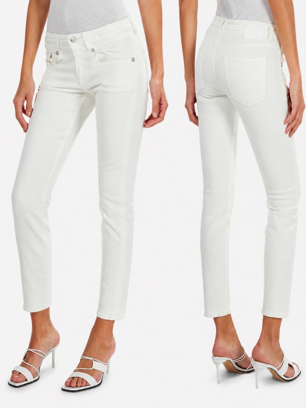 R13 Boy Skinny Mid Rise Jeans Rinsed White Riot Cropped Stretch Denim Size 26